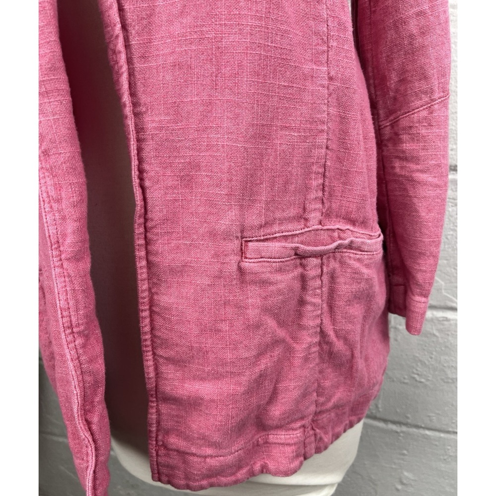 Anthropologie Tulip Hem Linen Blazer sz 10 Raspberry Pink Open Front Lagenlook - Picture 2 of 10